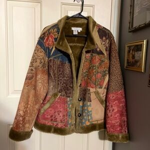 ColdWater Creek Jacket Patchwork Faux Fur Shearling Suede Size XL